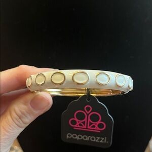 Paparazzi Chic White and Gold Bracelet